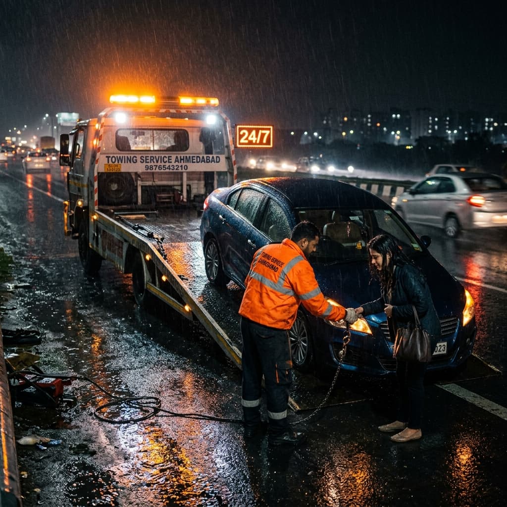 Emergency 24/7 night towing service Ahmedabad roadside assistance