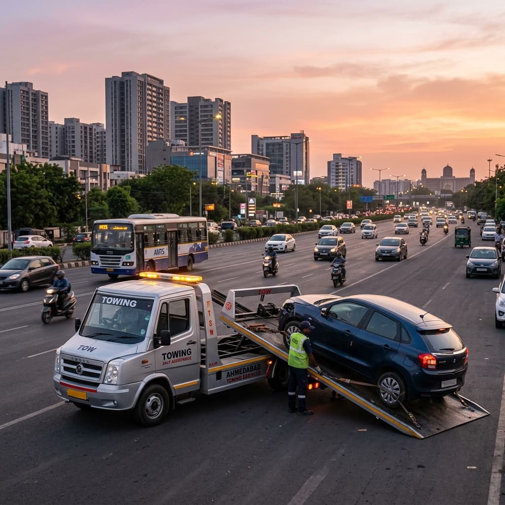 Professional car towing service in Ahmedabad roadside rescue